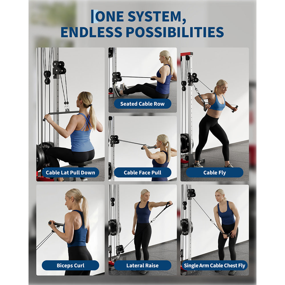 Garvee Cable Machine Home Gym - Wall Mount Functional Trainer with 19 Height Settings, 2:1 Pulley Ratio, 400 LBS Capacity & Full Attachment Set for Lat Pulldown, Cable Fly, Rows & Full Body Workout