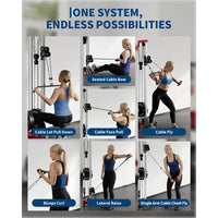 Garvee Cable Machine Home Gym - Wall Mount Functional Trainer with 19 Height Settings, 2:1 Pulley Ratio, 400 LBS Capacity & Full Attachment Set for Lat Pulldown, Cable Fly, Rows & Full Body Workout
