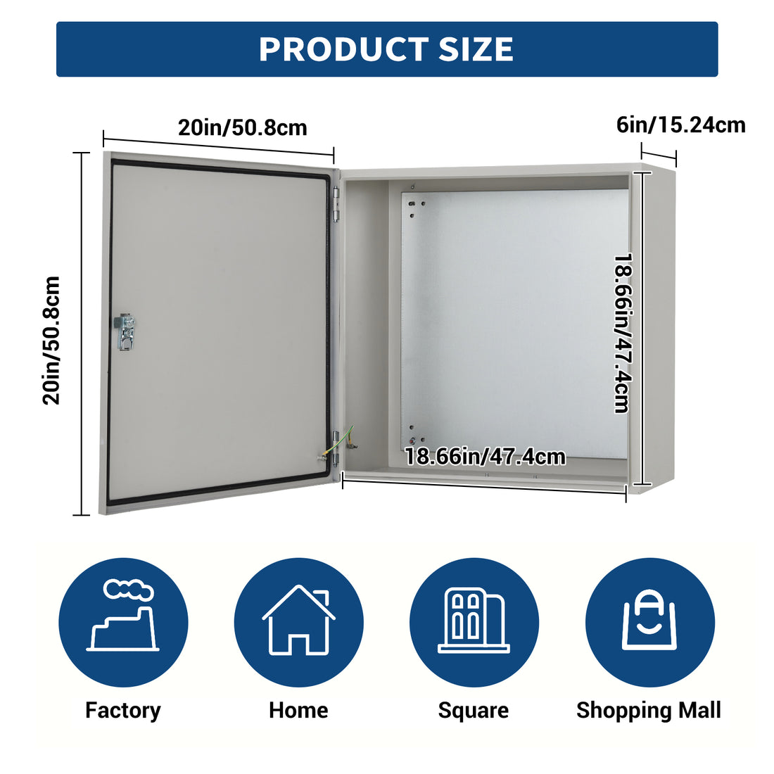 Garvee Heavy Duty Outdoor Electrical Junction Box - IP67 Waterproof Steel Enclosure with Lock & Wall Mount Hooks, 20x20x6 Inch Weatherproof Distribution Box for Home, Factory, Commercial Wiring