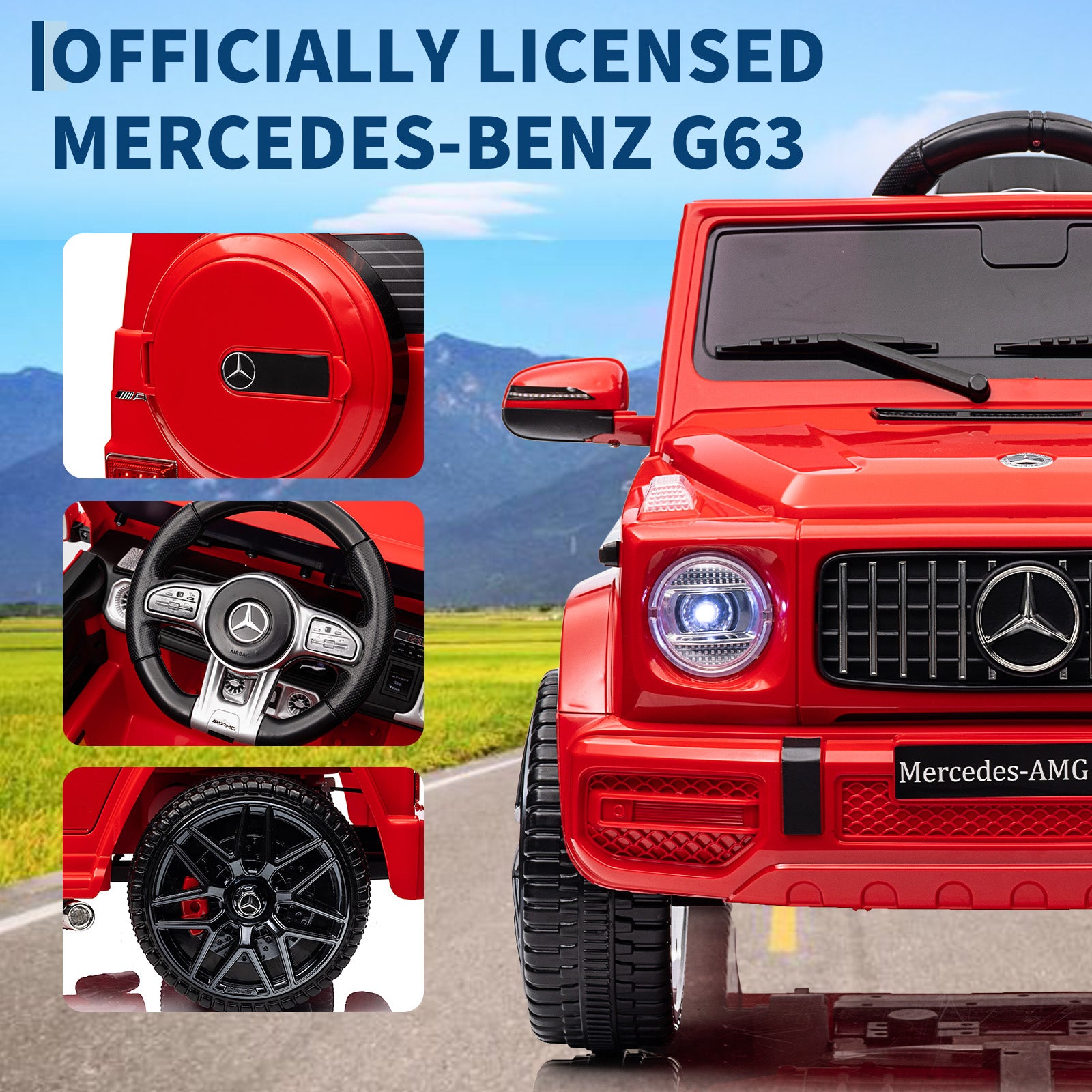 Garvee Ride P Series 12V Mercedes-Benz G63 Ride-On: Remote Control, Suspension, Soft Start, LED, Bluetooth, Music, 2x25W Motors - Red