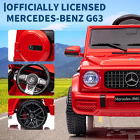 Garvee Ride P Series 12V Mercedes-Benz G63 Ride-On: Remote Control, Suspension, Soft Start, LED, Bluetooth, Music, 2x25W Motors - Red