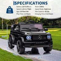 Garvee Ride P Series 12V Mercedes-Benz G63 Ride-On: Remote Control, Suspension, Soft Start, LED, Bluetooth, Music, 2x25W Motors - Black