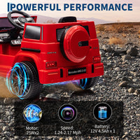 Garvee Ride P Series 12V Mercedes-Benz G63 Ride-On: Remote Control, Suspension, Soft Start, LED, Bluetooth, Music, 2x25W Motors - Red