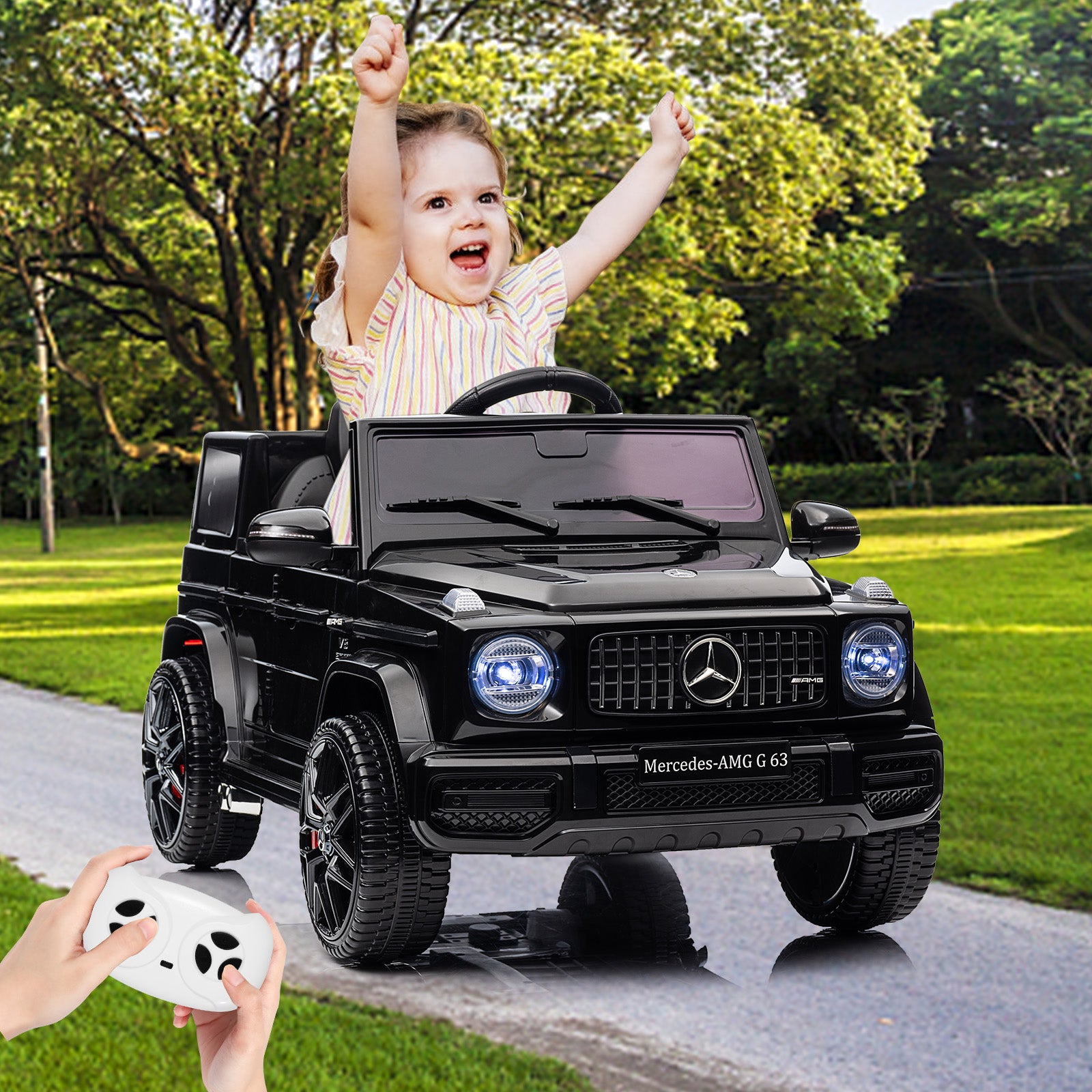 Garvee Ride P Series 12V Mercedes-Benz G63 Ride-On: Remote Control, Suspension, Soft Start, LED, Bluetooth, Music, 2x25W Motors - Black