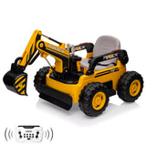 Garvee Ride - P Series: 12V Kids Ride On Excavator Digger Car with Remote Control & Electric Digging Arm with 2x35W Motors, 10Ah Large Battery, 4x75W Driving Motors,Led Tail Light, Music, USB, Ride Toy , Yellow - Yellow