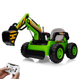 Garvee Ride - P Series: 12V Kids Ride On Excavator Digger Car with Remote Control & Electric Digging Arm with 2x35W Motors, 10Ah Large Battery, 4x75W Driving Motors,Led Tail Light, Music, USB, Ride Toy , Green - Green