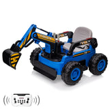 Garvee Ride - P Series: 12V Kids Ride On Excavator Digger Car with Remote Control & Electric Digging Arm with 2x35W Motors, 10Ah Large Battery, 4x75W Driving Motors,Led Tail Light, Music, USB, Ride Toy , Blue - Blue