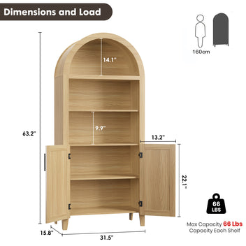 Garvee 5-Tier Arched Bookcase, Bookshelf with Adjustable Shelves, Home Office Shelf Storage Organizer, Floor Standing Display Storage Shelves for Bedroom/Living Room, Natural