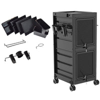 Garvee Salon Tool Storage Trolley Rolling Cart with 6 Trays & 3 Heat Resistant Appliance Holder, SPA Beauty Hairdressing Lockable Tool Cart with 2 Keys - Extra Storage New Upgrade