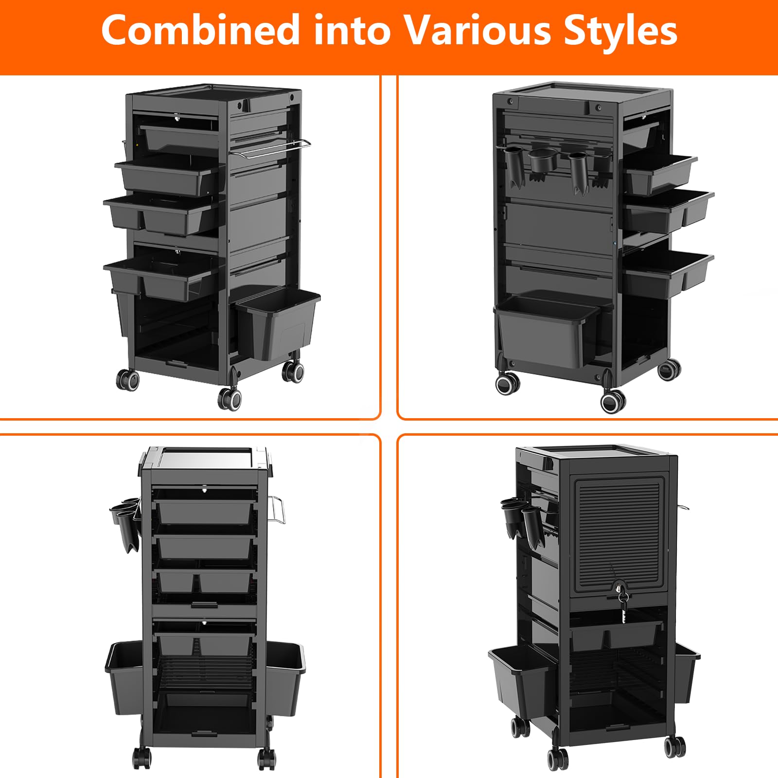 Garvee Salon Tool Storage Trolley Rolling Cart with 6 Trays & 3 Heat Resistant Appliance Holder, SPA Beauty Hairdressing Lockable Tool Cart with 2 Keys - Extra Storage New Upgrade