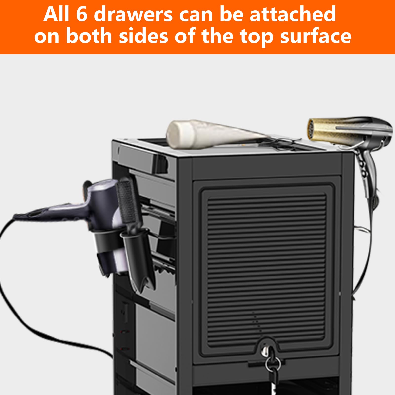 Garvee Salon Tool Storage Trolley Rolling Cart with 6 Trays & 3 Heat Resistant Appliance Holder, SPA Beauty Hairdressing Lockable Tool Cart with 2 Keys - Extra Storage New Upgrade