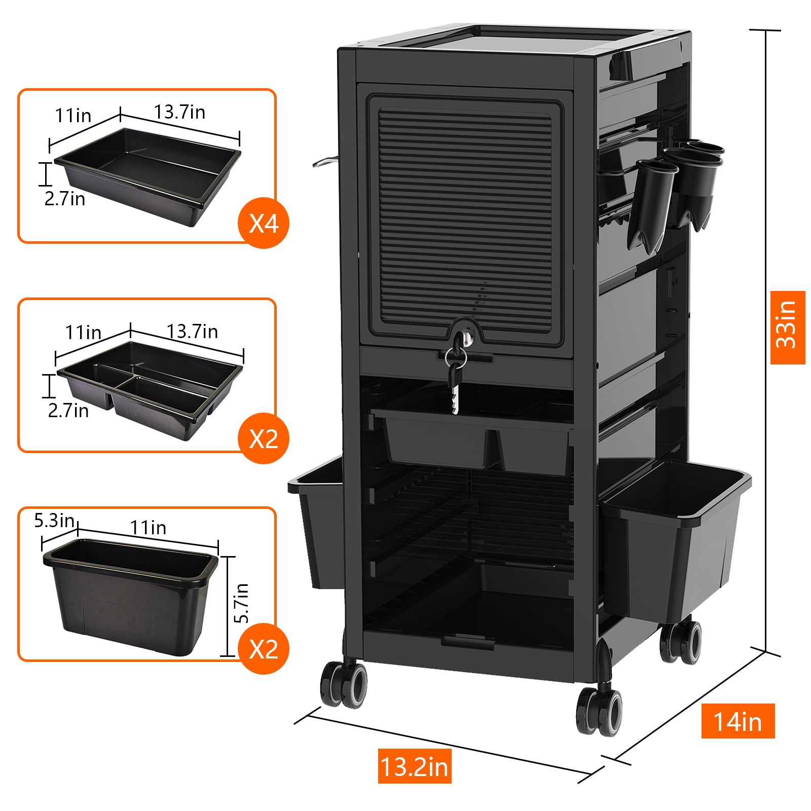 Garvee Salon Tool Storage Trolley Rolling Cart with 6 Trays & 3 Heat Resistant Appliance Holder, SPA Beauty Hairdressing Lockable Tool Cart with 2 Keys - Extra Storage New Upgrade