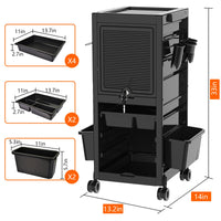 Garvee Salon Tool Storage Trolley Rolling Cart with 6 Trays & 3 Heat Resistant Appliance Holder, SPA Beauty Hairdressing Lockable Tool Cart with 2 Keys - Extra Storage New Upgrade