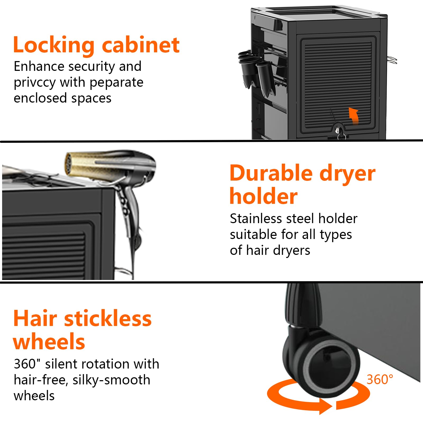 Garvee Salon Tool Storage Trolley Rolling Cart with 6 Trays & 3 Heat Resistant Appliance Holder, SPA Beauty Hairdressing Lockable Tool Cart with 2 Keys - Extra Storage New Upgrade