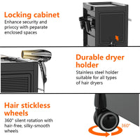 Garvee Salon Tool Storage Trolley Rolling Cart with 6 Trays & 3 Heat Resistant Appliance Holder, SPA Beauty Hairdressing Lockable Tool Cart with 2 Keys - Extra Storage New Upgrade