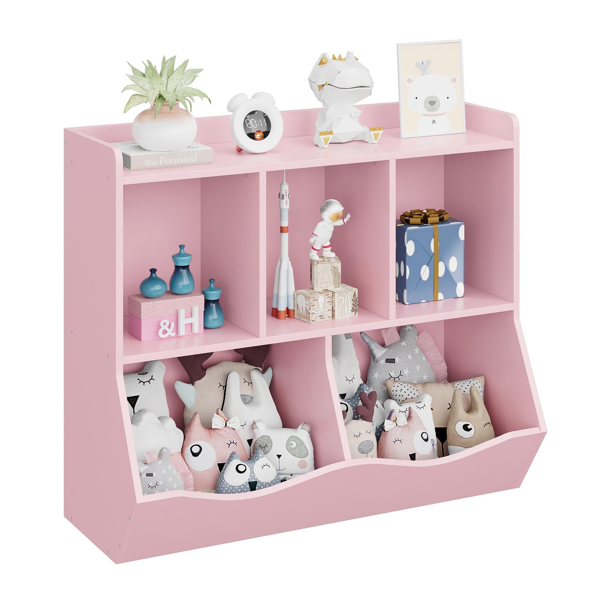Garvee Kids Toy Storage Organizer, Children Bookshelf with Storage Cubbies, Toddler Toy Shelf for Playroom, Living Room, Nursery for Girls, Pink