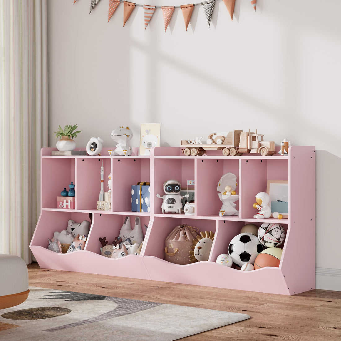 Garvee Kids Toy Storage Organizer, Children Bookshelf with Storage Cubbies, Toddler Toy Shelf for Playroom, Living Room, Nursery for Girls, Pink