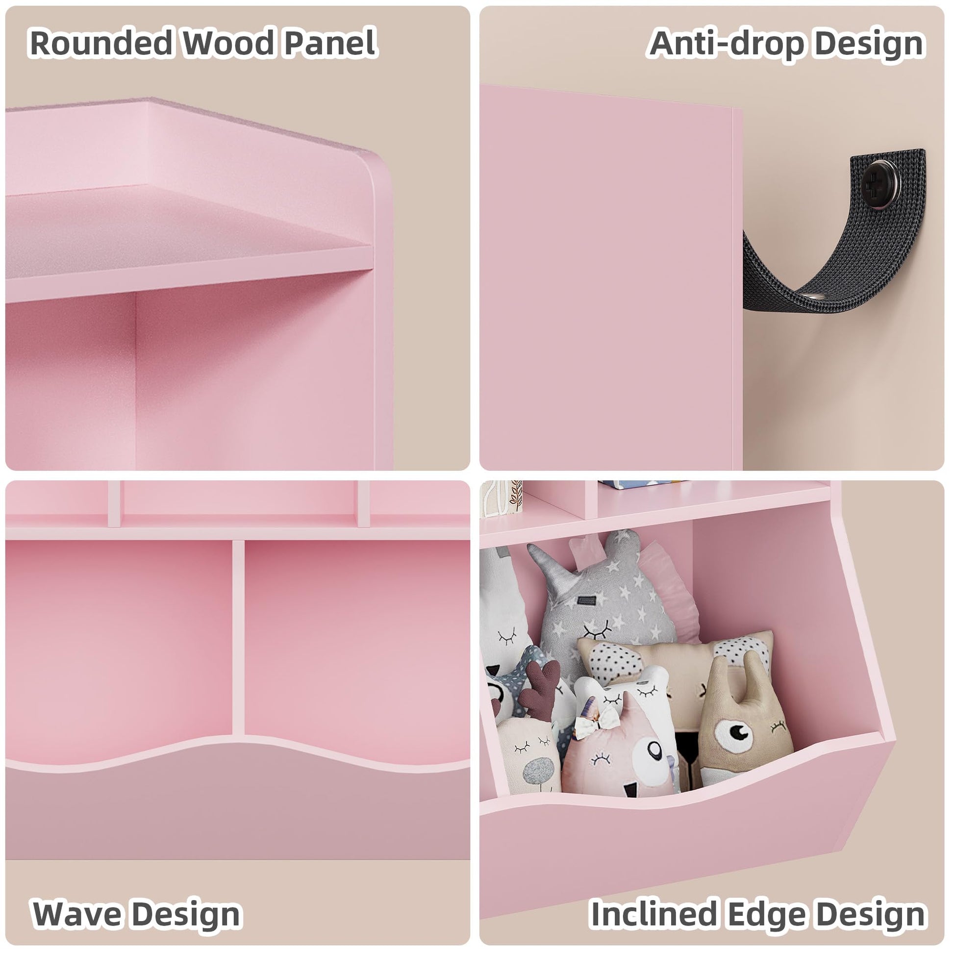 Garvee Kids Toy Storage Organizer, Children Bookshelf with Storage Cubbies, Toddler Toy Shelf for Playroom, Living Room, Nursery for Girls, Pink