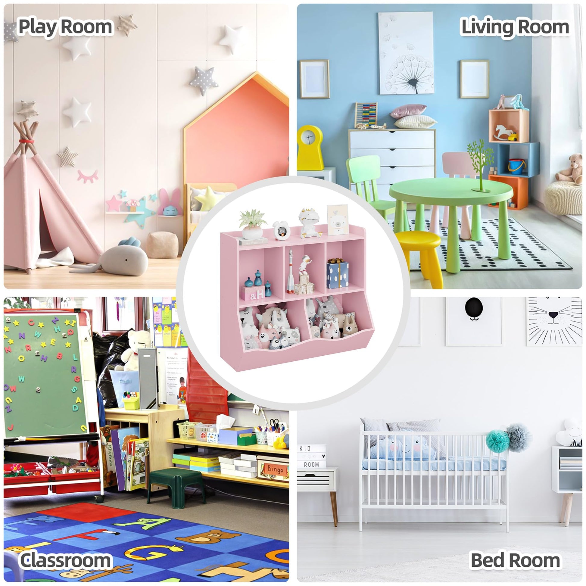 Garvee Kids Toy Storage Organizer, Children Bookshelf with Storage Cubbies, Toddler Toy Shelf for Playroom, Living Room, Nursery for Girls, Pink