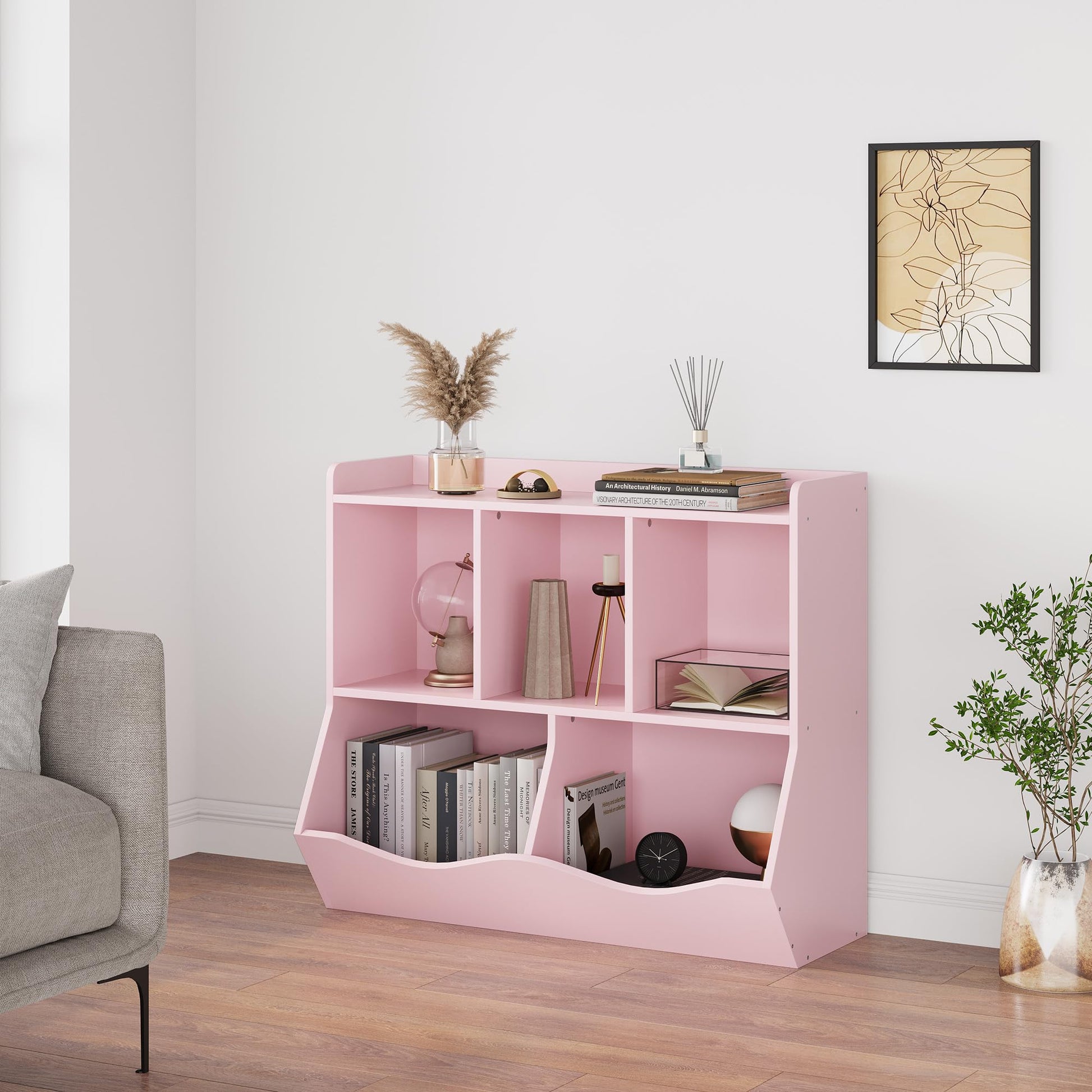 Garvee Kids Toy Storage Organizer, Children Bookshelf with Storage Cubbies, Toddler Toy Shelf for Playroom, Living Room, Nursery for Girls, Pink