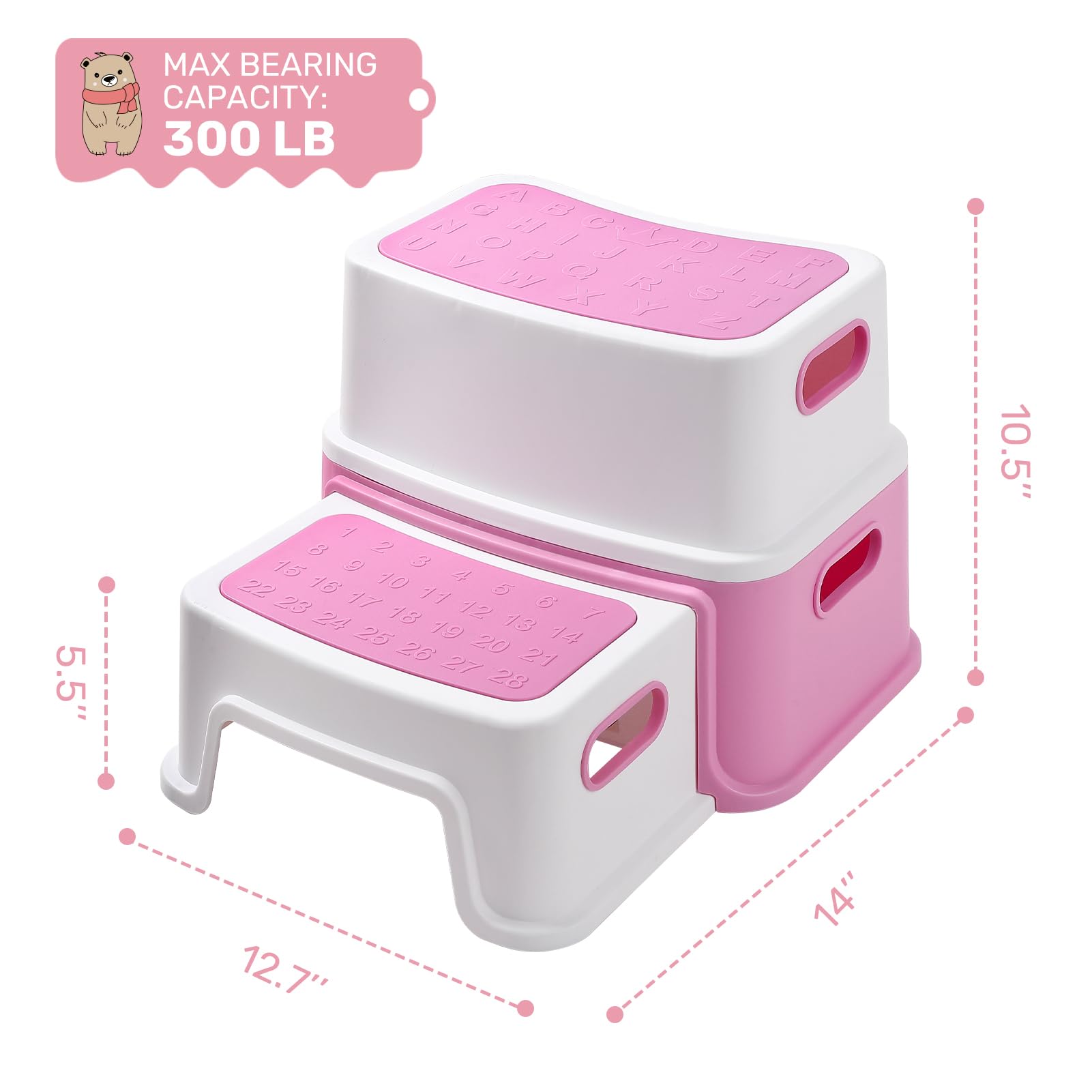 Garvee 2 Step Stools for Kids, Toddler Step Stool for Toilet Potty Training, Anti-Slip Potty Stools with Numbers/ABC, Bathroom Step Stool for Kitchen - Pink