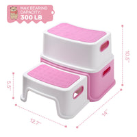 Garvee 2 Step Stools for Kids, Toddler Step Stool for Toilet Potty Training, Anti-Slip Potty Stools with Numbers/ABC, Bathroom Step Stool for Kitchen - Pink