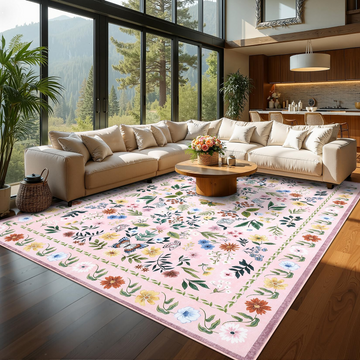 Garvee Washable Floral Rug Non Slip Living Room Rug, Area Rugs Vintage Distressed Soft Carpet for Bedroom, Dinning Room, Home Office