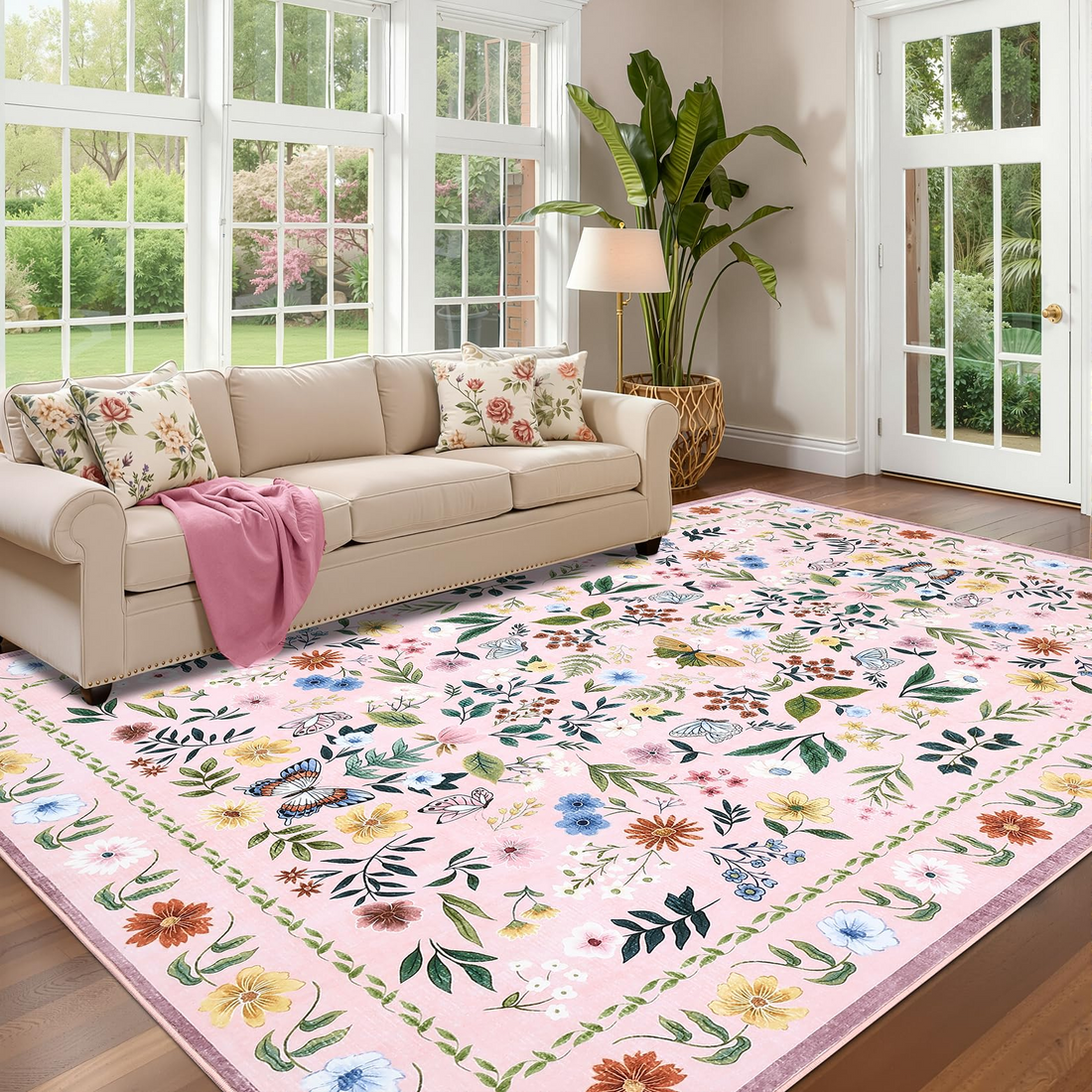 Garvee Washable Floral Rug Non Slip Living Room Rug, Area Rugs Vintage Distressed Soft Carpet for Bedroom, Dinning Room, Home Office