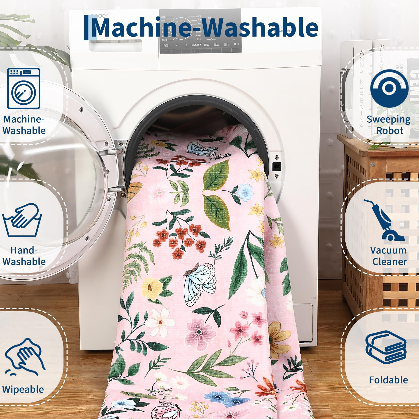 Garvee Washable Floral Rug Non Slip Living Room Rug, Area Rugs Vintage Distressed Soft Carpet for Bedroom, Dinning Room, Home Office