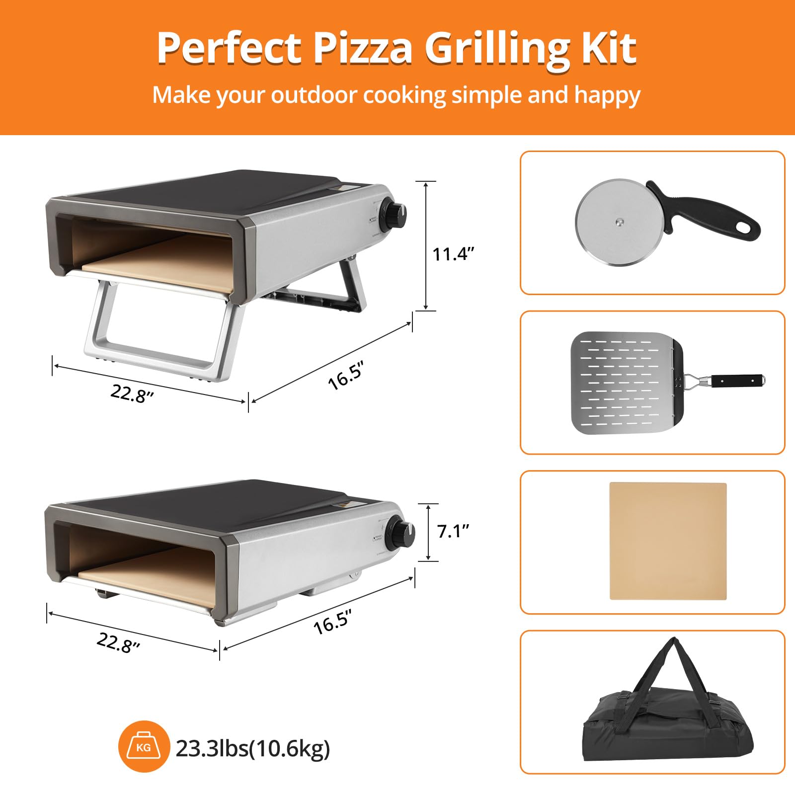 12" Portable Propane Pizza Oven, Stainless Steel, Outdoor