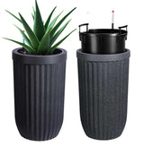 Garvee 23" Tall Self-Watering Planters Set of 2 with Water Level Monitor & Hidden Wheels - Ideal for Living Room, Office, Patio, Garden, Black - Black