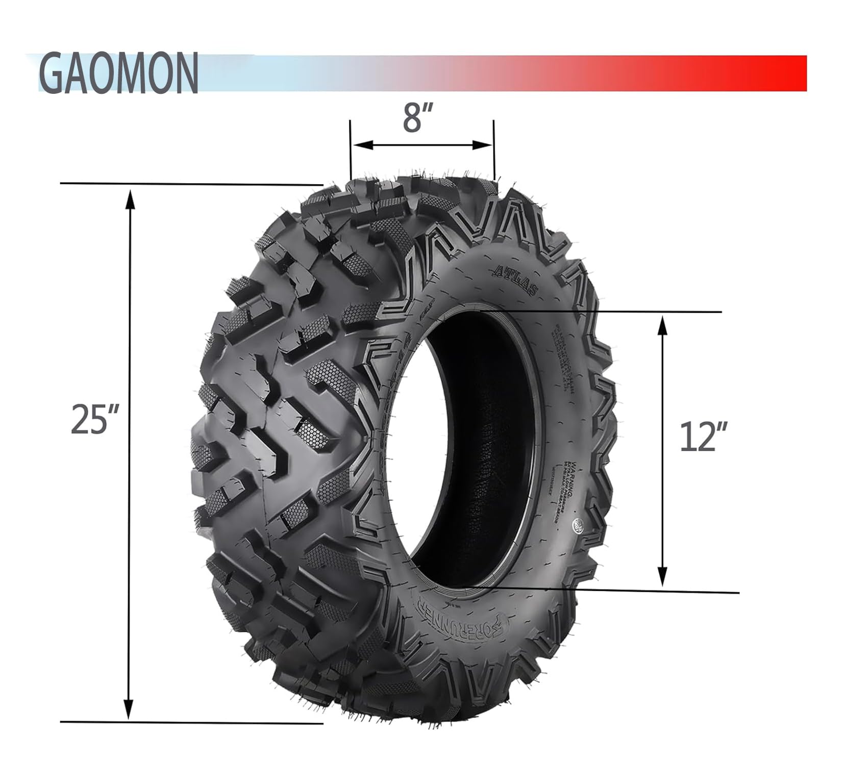 AT25x8-12-6PR ATV Tires, All Terrain ATV UTV Mud Trail Tires(Set of 2, Tubeless)