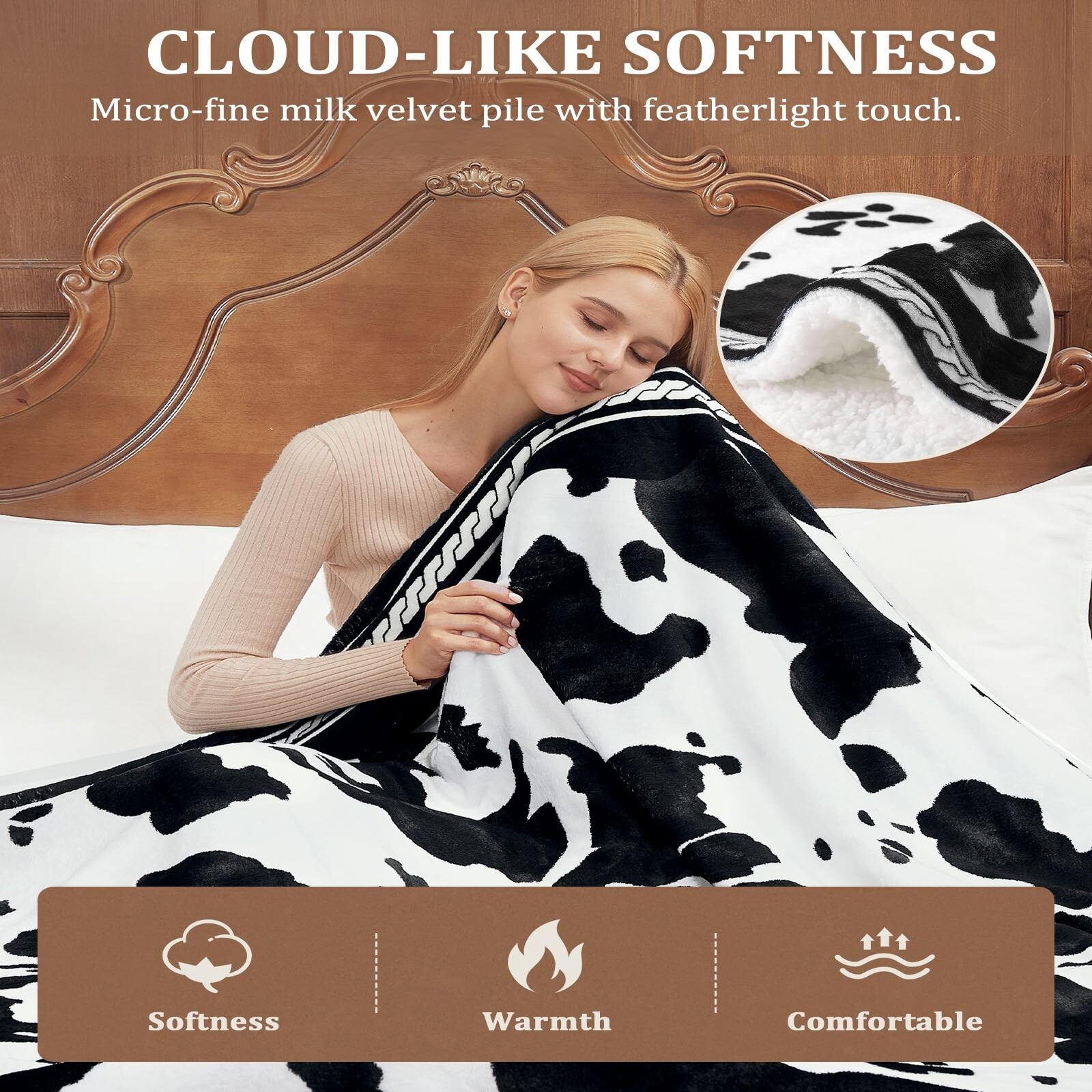 Garvee Heated Electric Blanket Queen Size with LCD Dual Controller, Cow Print Heating Blankets, 10 Heat Levels & 1-12H Time Settings, ETL Certified, Machine Washable, Black White, 84" x 90"
