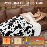 Garvee Heated Electric Blanket Queen Size with LCD Dual Controller, Cow Print Heating Blankets, 10 Heat Levels & 1-12H Time Settings, ETL Certified, Machine Washable, Black White, 84" x 90"