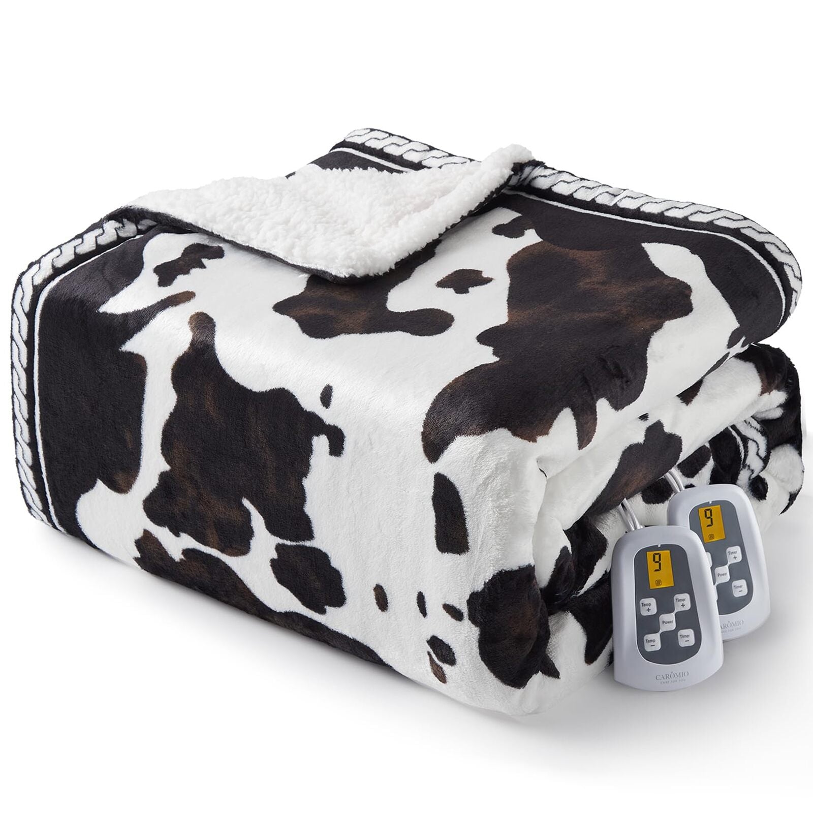 Garvee Heated Electric Blanket King Size with LCD Dual Controller, Cow Print Heating Blankets, 10 Heat Levels & 1-12H Time Settings, ETL Certified, Machine Washable, Brown White, 90" x 100"