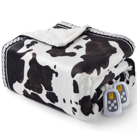 Garvee Heated Electric Blanket King Size with LCD Dual Controller, Cow Print Heating Blankets, 10 Heat Levels & 1-12H Time Settings, ETL Certified, Machine Washable, Brown White, 90" x 100"