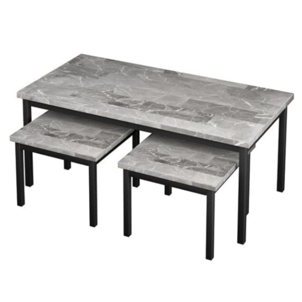 Marble Living Room Table Set: 1 Large & 2 Square End Tables