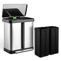 GARVEE Trash Can 2x30L Garbage Can Stainless Steel Pedal Recycle Bin with Lid and Inner Buckets