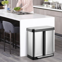 2x30L Stainless Steel Trash Can with Pedal, Lid & Inner Buckets