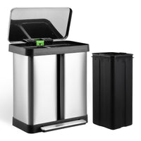 66L Stainless Steel Trash Can with Pedal, Lid & Inner Buckets