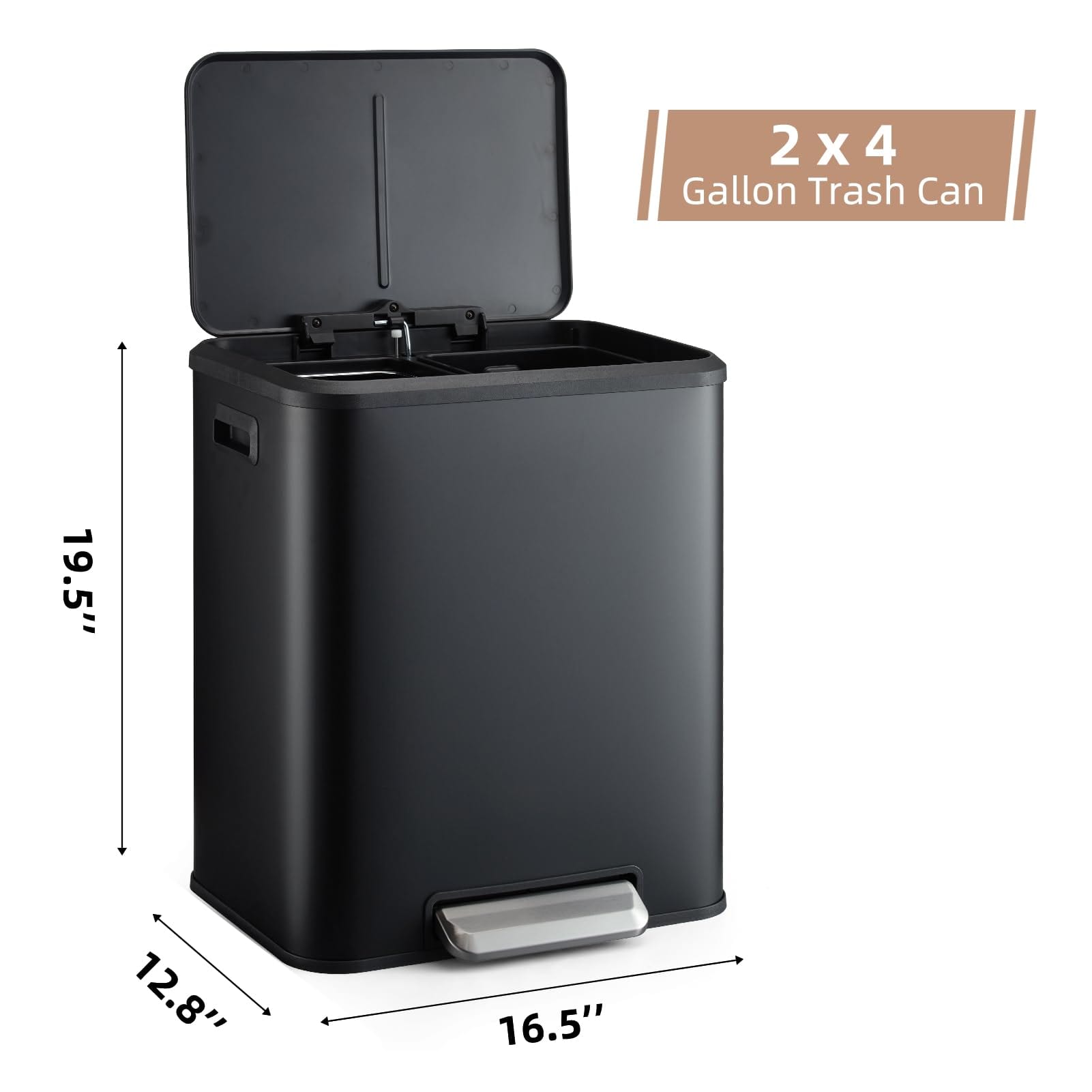 GARVEE 2x15L Stainless Steel Dual Trash Can with Pedal & Lid