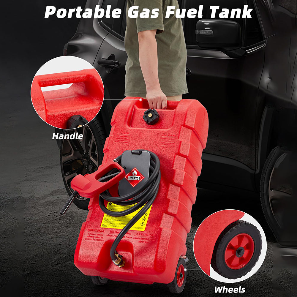 Garvee Fuel Caddy 15 Gallon Portable Diesel Fuel Caddy with Pump, 10ft Hose, Manual Siphon 7.5 L/min, UV-Resistant for Garage and Workshop, Red