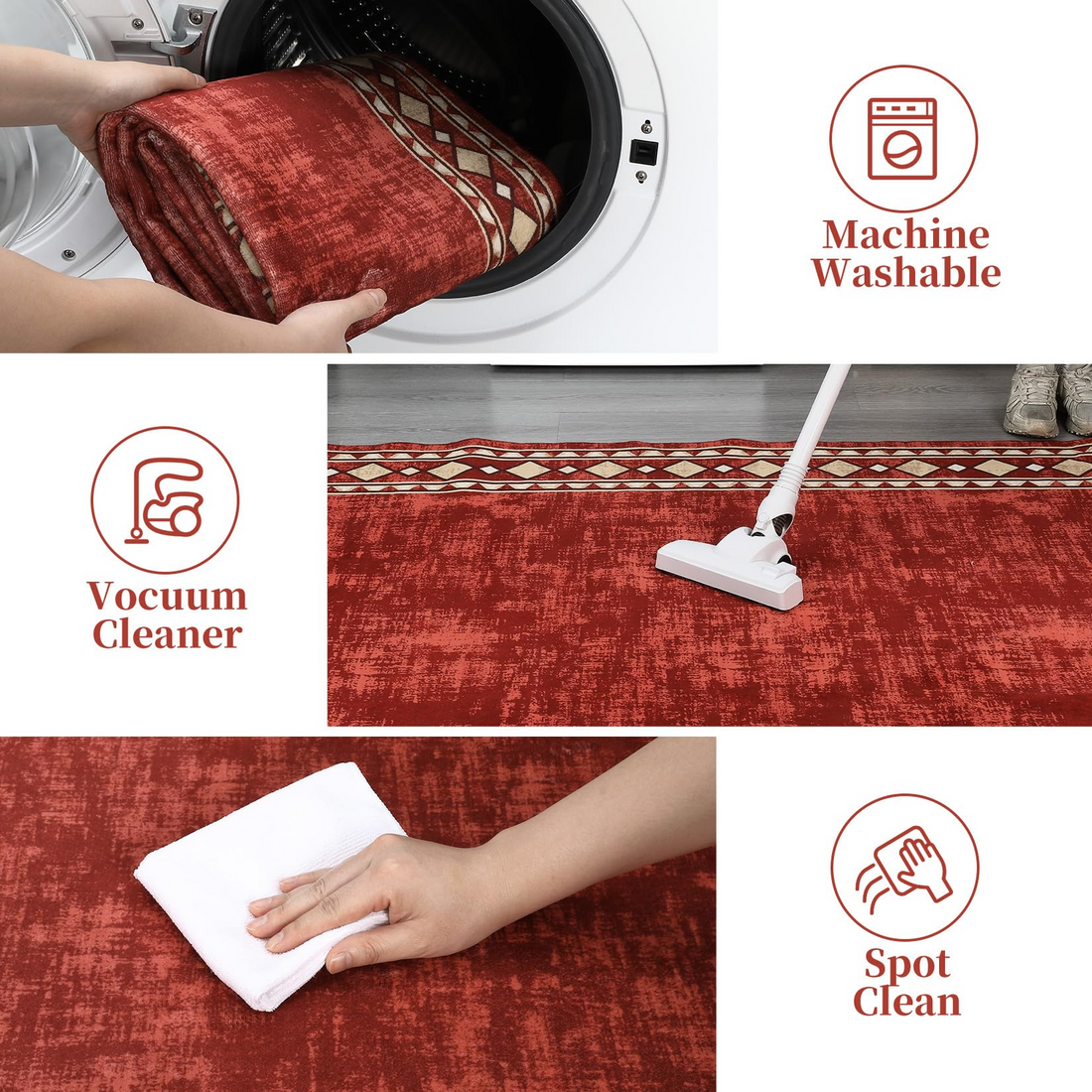 Garvee Bordered Red 10x13 Area Rug Extra Large Area Rug for Living Room, Modern Bordered Machine Washable Rug Stain Resistant Non-Slip Accent Rug Carpet Minimalist Border Floor Cover for Home Decor