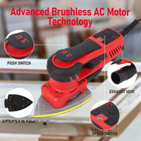 350W Brushless Electric Detail Sander, 10000 RPM with 12 Papers