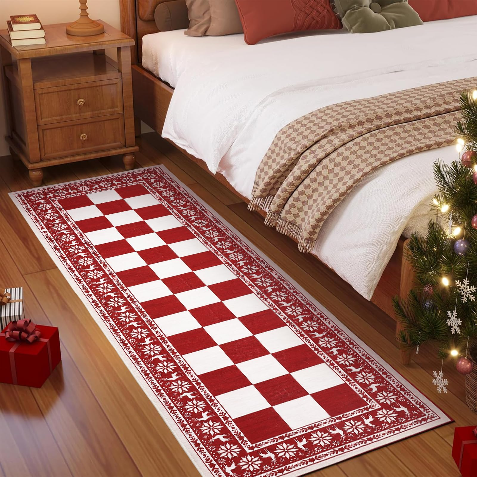 Garvee Red 2x6 Runner Rug Washable Non Slip Indoor Christmas Decor Checkered Soft Low Pile Carpet for Kitchen Entryway Living Room Bedroom