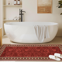 Garvee Bordered Red 2x6 Runner Rug Modern Bordered Hallway Runner Rug, Washable Area Rug Stain Resistant Non-Slip Carpet Minimalist Border Floor Cover Entryway Rug for Laundry Kitchen