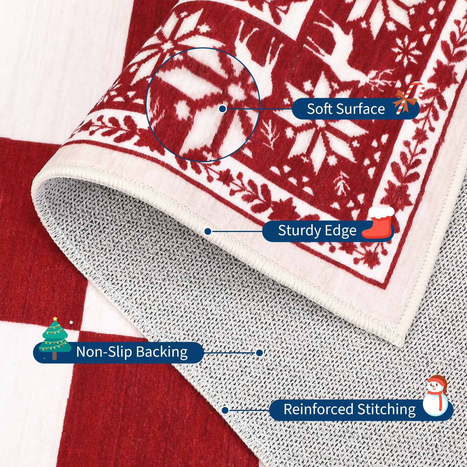 Garvee Red 5x7 Area Rugs for Living Room, Washable Non Slip Christmas Decor Carpet, Checkered Soft Low Pile Rug for Bedroom and Dining Room