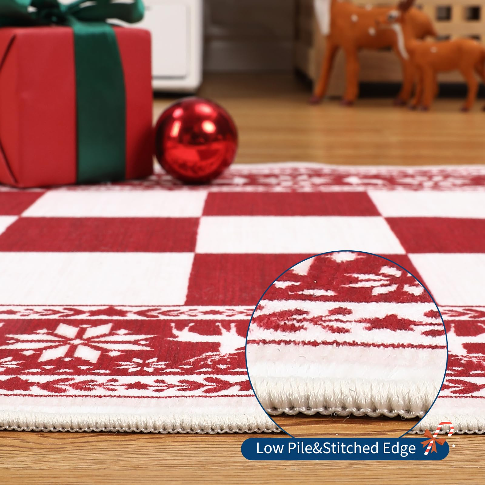 Garvee Red 5x7 Area Rugs for Living Room, Washable Non Slip Christmas Decor Carpet, Checkered Soft Low Pile Rug for Bedroom and Dining Room