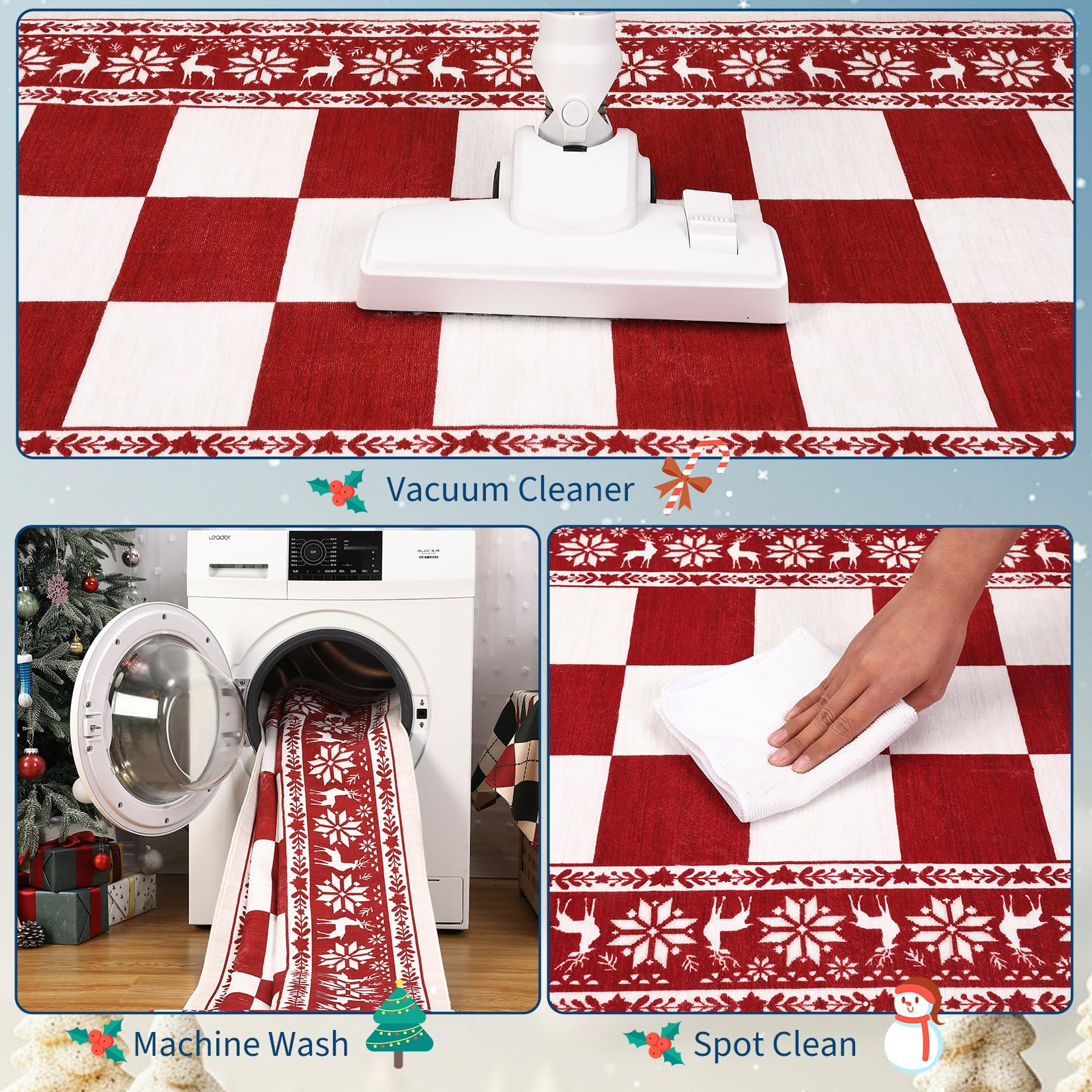 Garvee Red 5x7 Area Rugs for Living Room, Washable Non Slip Christmas Decor Carpet, Checkered Soft Low Pile Rug for Bedroom and Dining Room