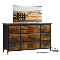Garvee 10 Drawers Dresser TV Stand with Power Outlet for 55'' Long TV Stand, Wide Dresser Console Table for Storage Entertainment Center in Closet, Living Room, Entryway, Wood Top - Rustic Brown
